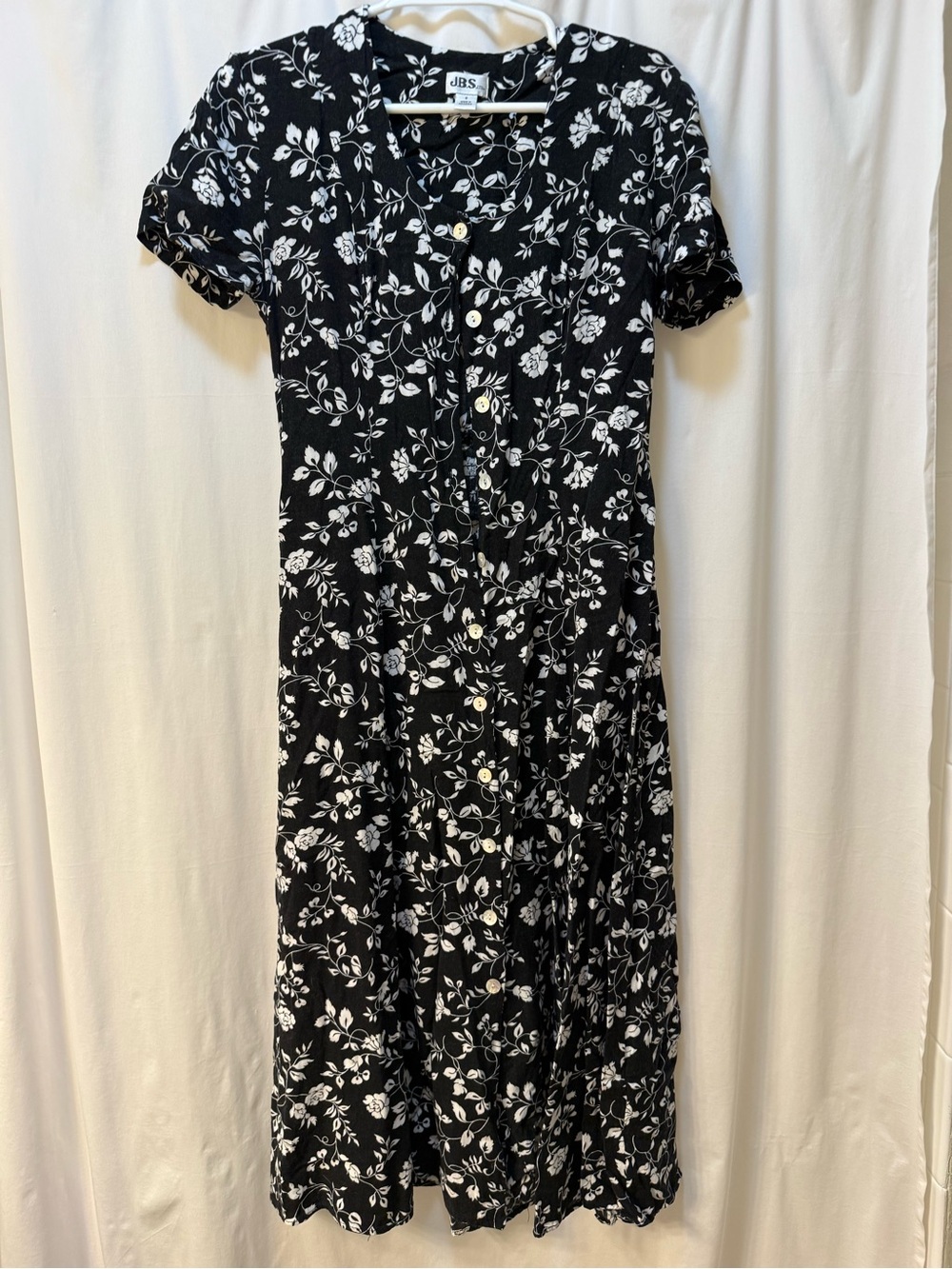 J.B.S. Black & White Floral Button-Front Maxi Dress